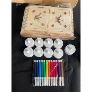 9 Sets DIY Wooden Lanterns Kits with LED Tealights and Markers Purim Party Decor